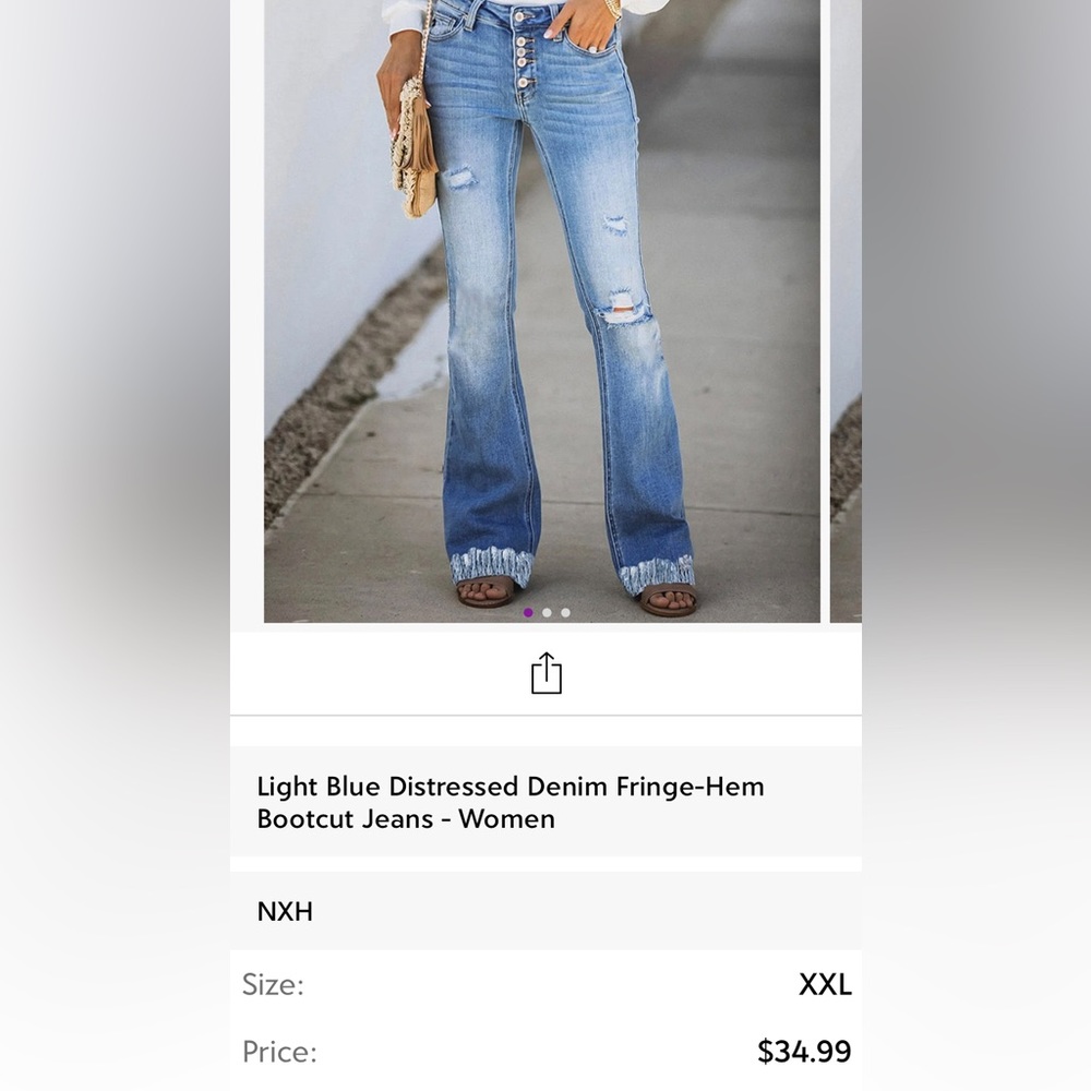 Women’s light blue distressed fringed hem jeans size XXL